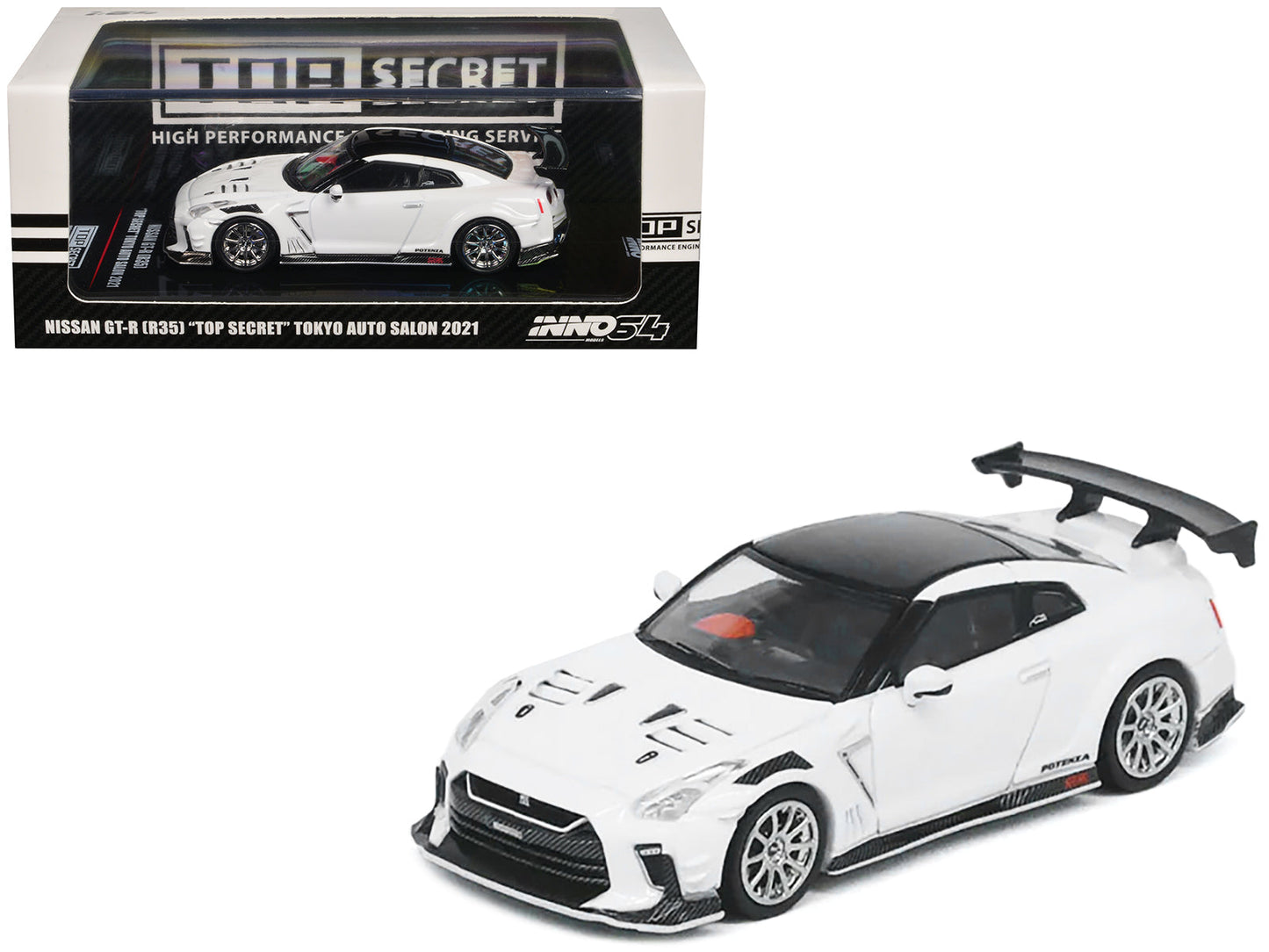 Nissan GT-R (R35) "Top Secret" RHD (Right Hand Drive) White with Black Top "Tokyo Auto Salon 2021" 1/64 Diecast Model Car