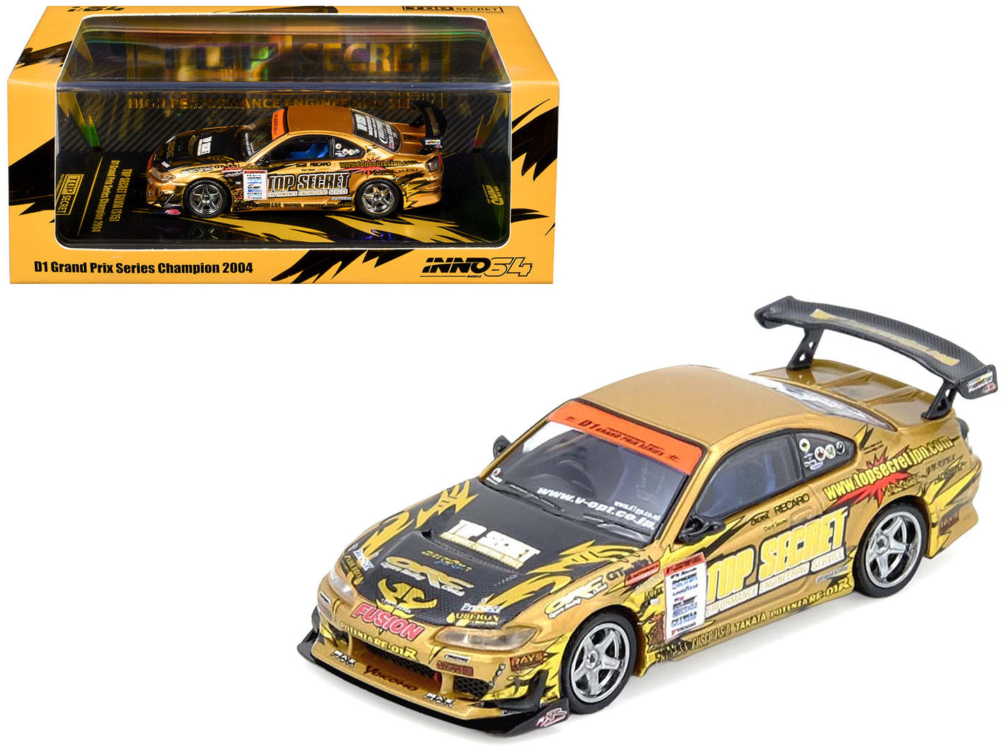 Nissan "Top Secret" Silvia (S15) RHD (Right Hand Drive) Ryuji Miki - Champion "D1 Grand Prix" (2004) 1/64 Diecast Model Car