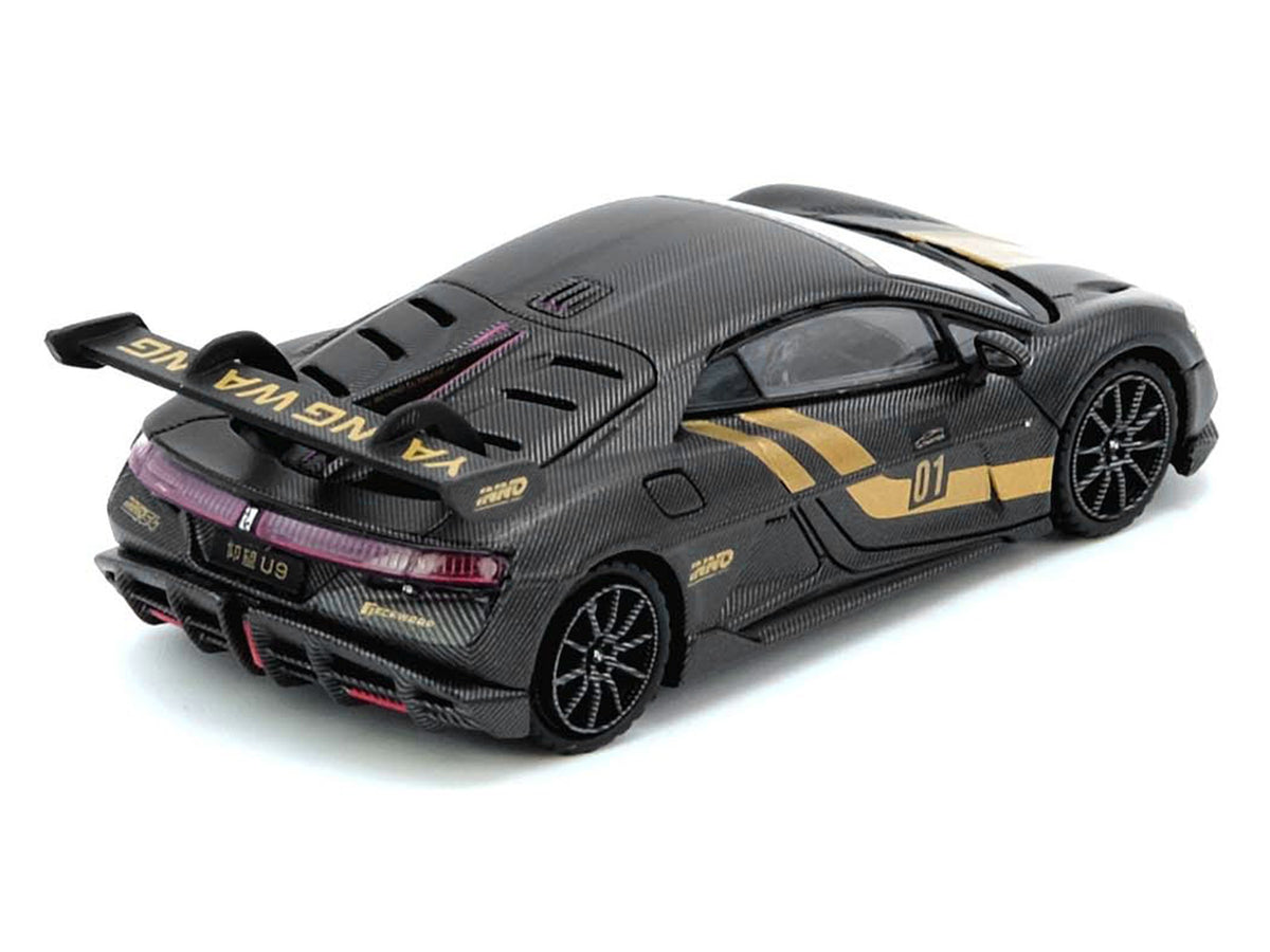Yangwang U9 #01 Carbon Fiber with Gold Stripes "APA XPO 2025 Event Edition" 1/64 Diecast Model Car