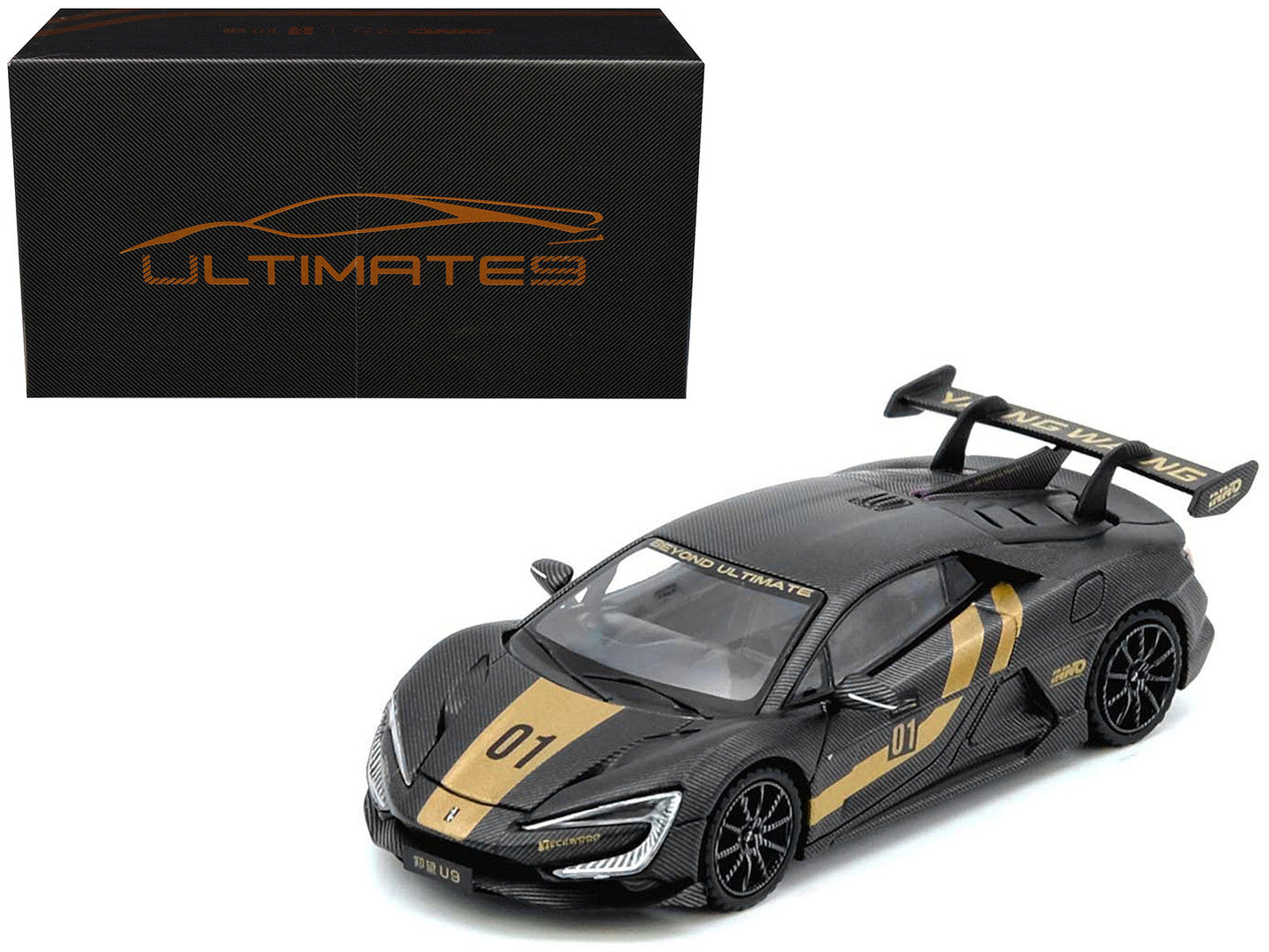 Yangwang U9 #01 Carbon Fiber with Gold Stripes "APA XPO 2025 Event Edition" 1/64 Diecast Model Car