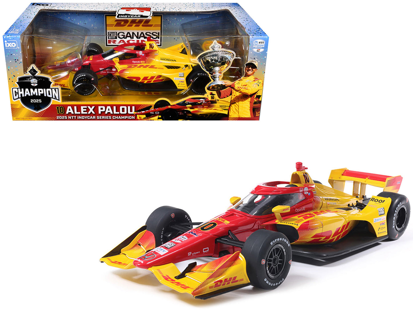 Dallara IndyCar #10 Alex Palou "DHL" Chip Ganassi Racing (Road Course Configuration) Champion "NTT IndyCar Series" (2025) 1/18 Diecast Model Car