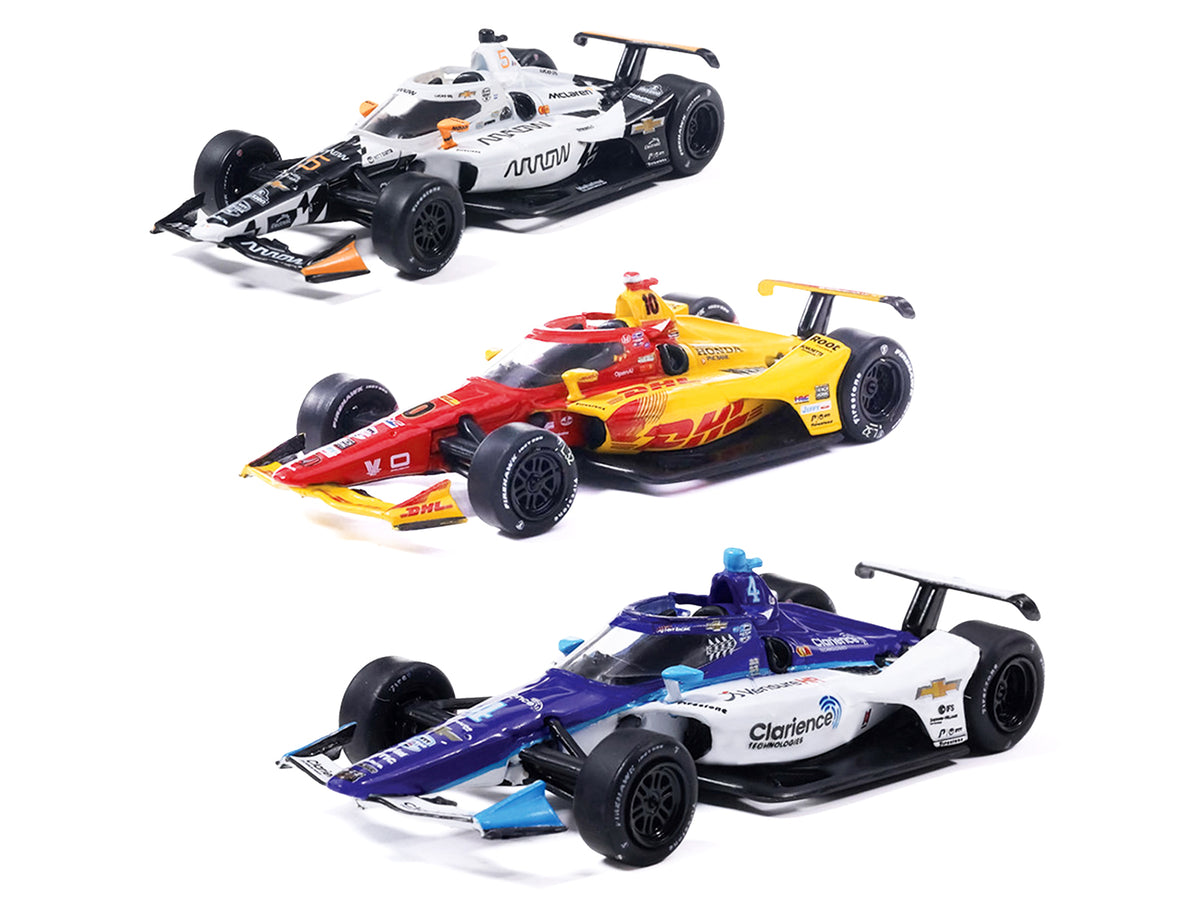 "109th Indianapolis 500" (2025) Podium Set of 3 IndyCars 1/64 Diecast Model Cars