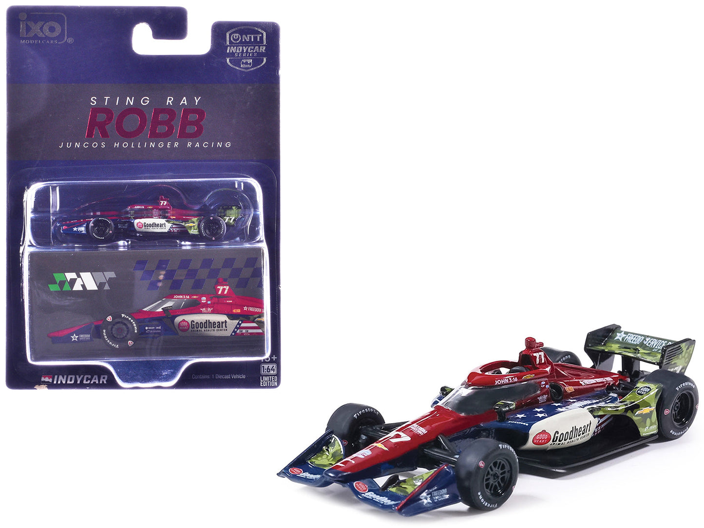 Dallara IndyCar #77 Sting Ray Robb "Goodheart Animal Health Center" Juncos Hollinger Racing (Road Course Configuration) "NTT IndyCar Series" (2026) 1/64 Diecast Model Car