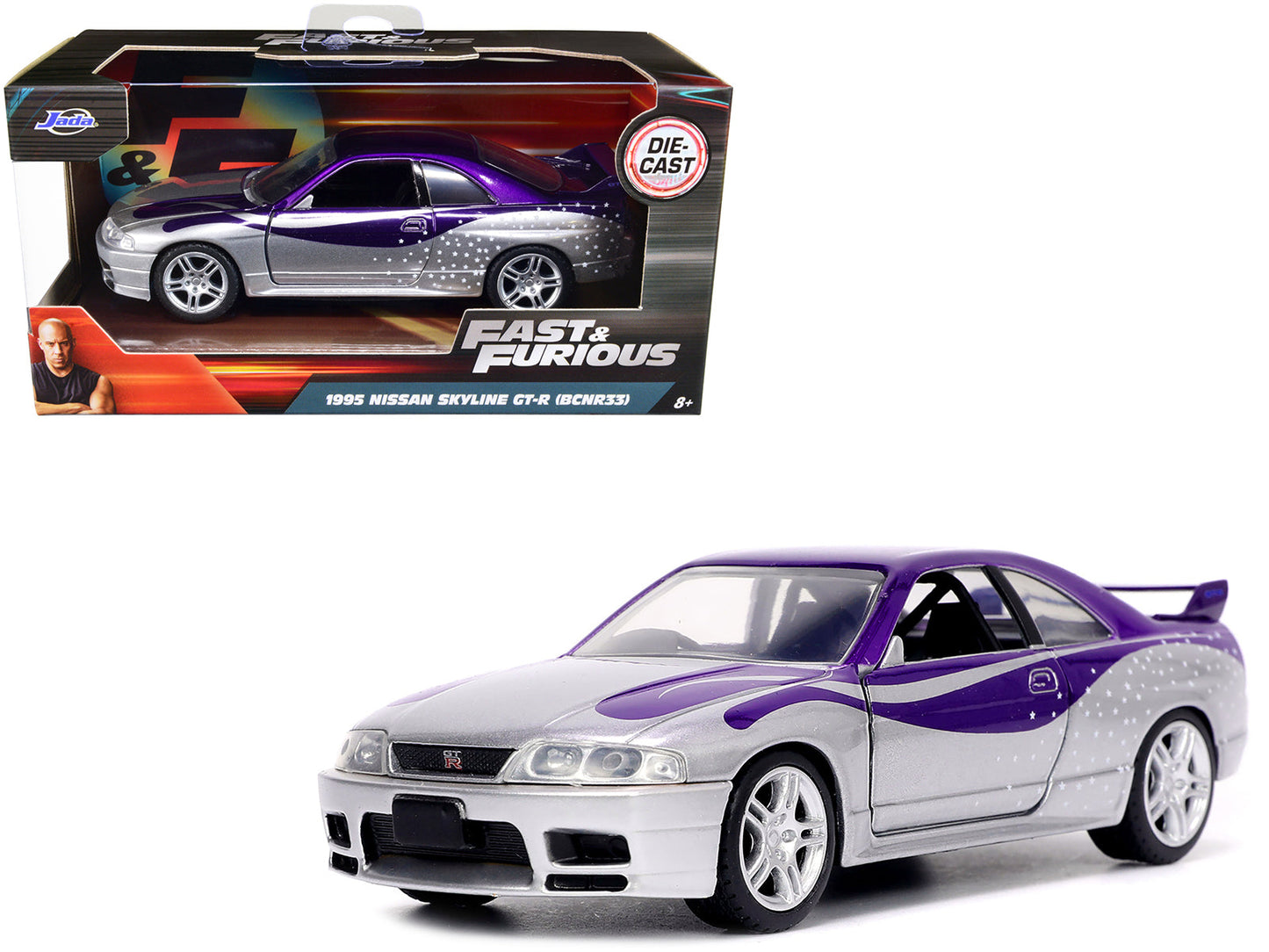 1995 Nissan Skyline GT-R (BCNR33) Purple and Silver Metallic "Fast & Furious" Series 1/32 Diecast Model Car