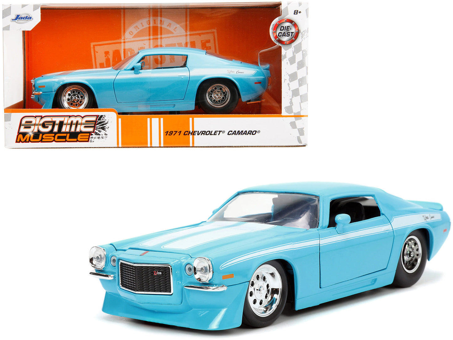 1971 Chevrolet Camaro Z/28 Light Blue with White Stripes "Bigtime Muscle" Series 1/24 Diecast Model Car