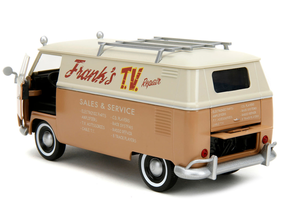 Volkswagen Bus "WheelJack" Tan and Beige "Frank's TV Repair" and Transformers Logo Diecast Statue "Transformers: Rise of the Beasts" (2023) Movie "Hollywood Rides" Series 1/24 Diecast Model Car