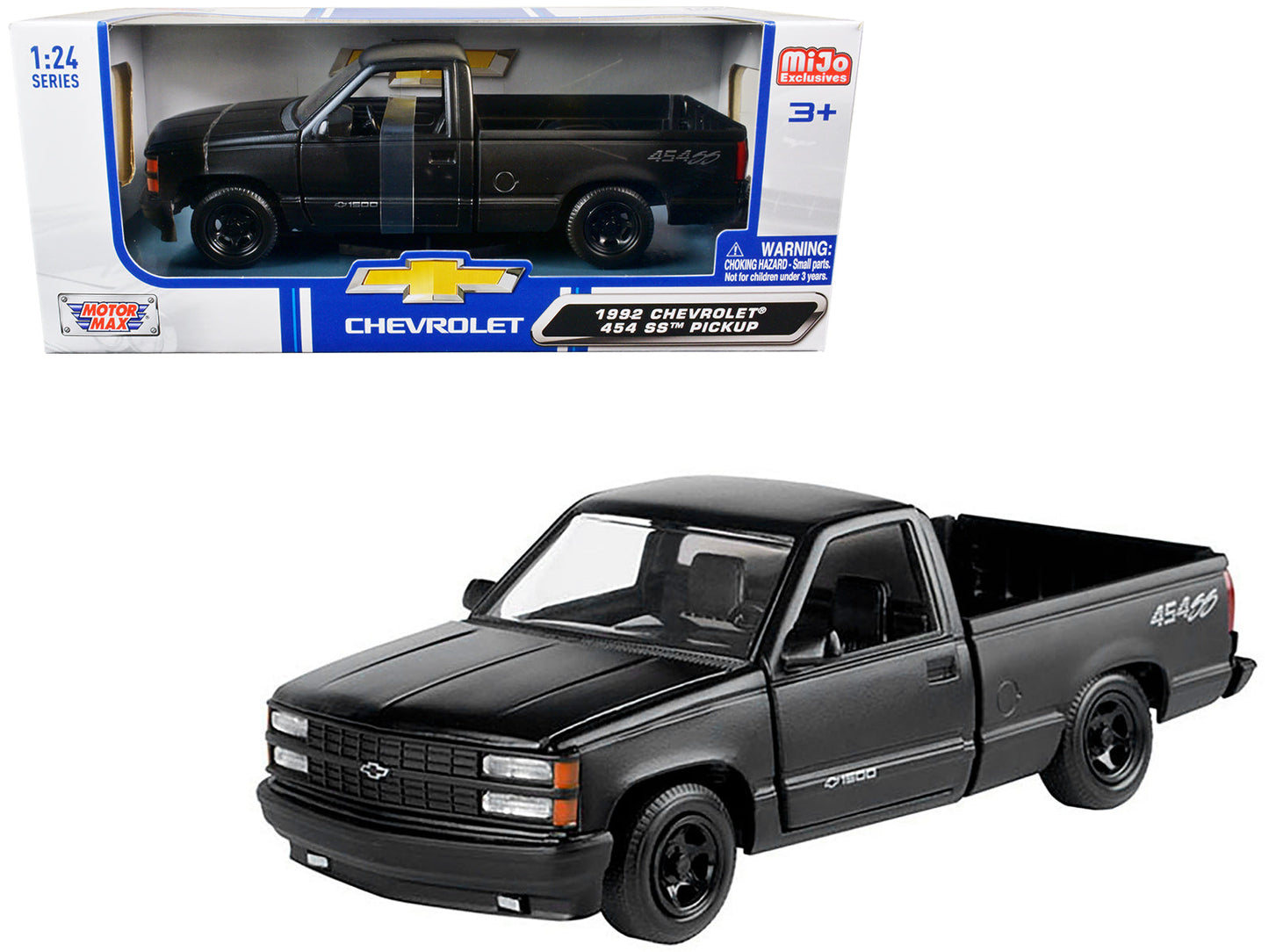 1992 Chevrolet 454 SS Pickup Truck Matt Black 1/24 Diecast Model Car