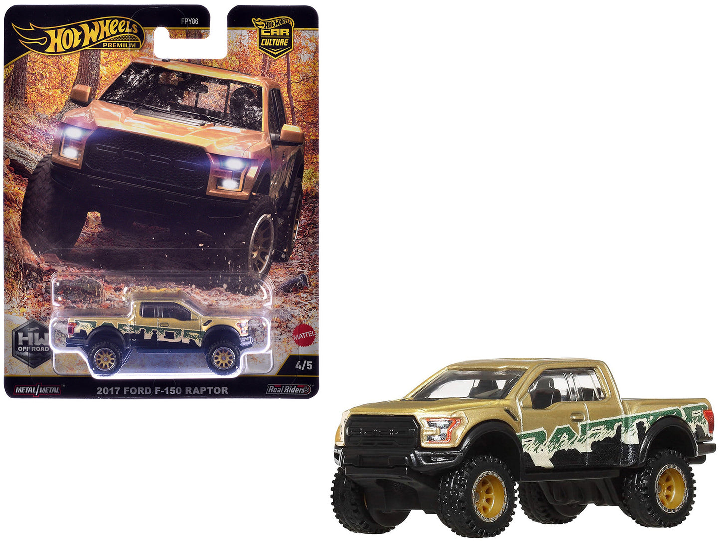2017 Ford F-150 Raptor Pickup Truck Gold Metallic with Graphics "HW Off Road" Series Diecast Model Car