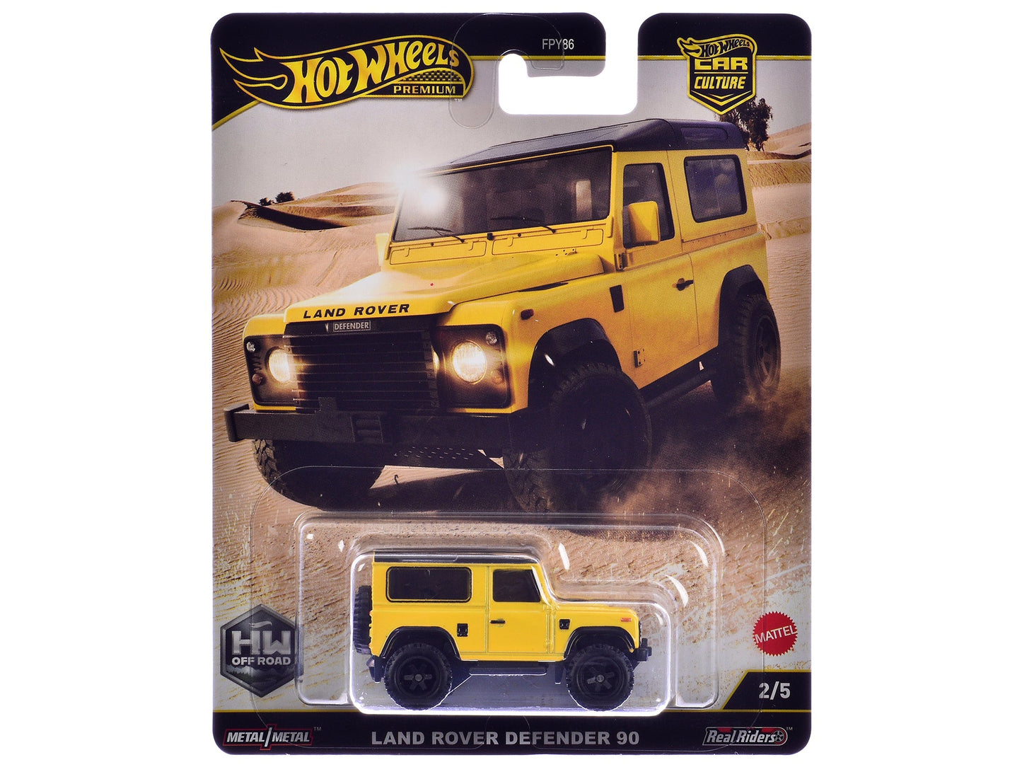 Land Rover Defender 90 Yellow with Black Top "HW Off Road" Series Diecast Model Car