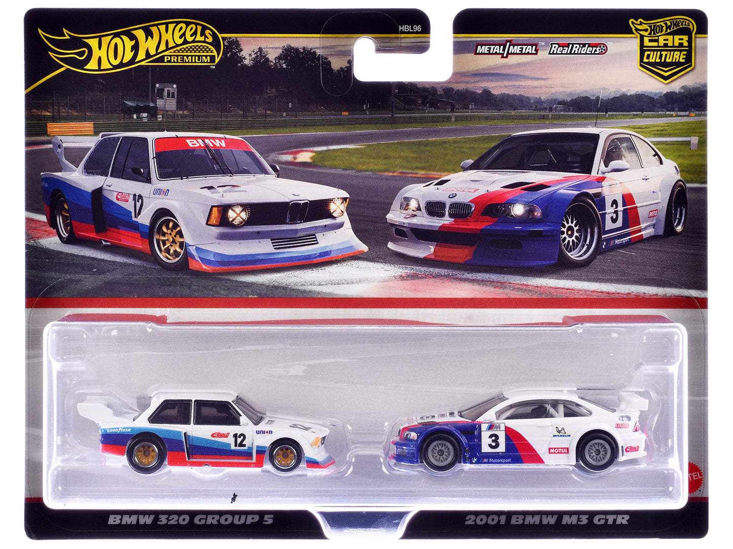 BMW 320 Group 5 #12 White with Stripes and 2001 BMW M3 GTR #3 White with Stripes "Car Culture" Set of 2 Cars Diecast Model Cars