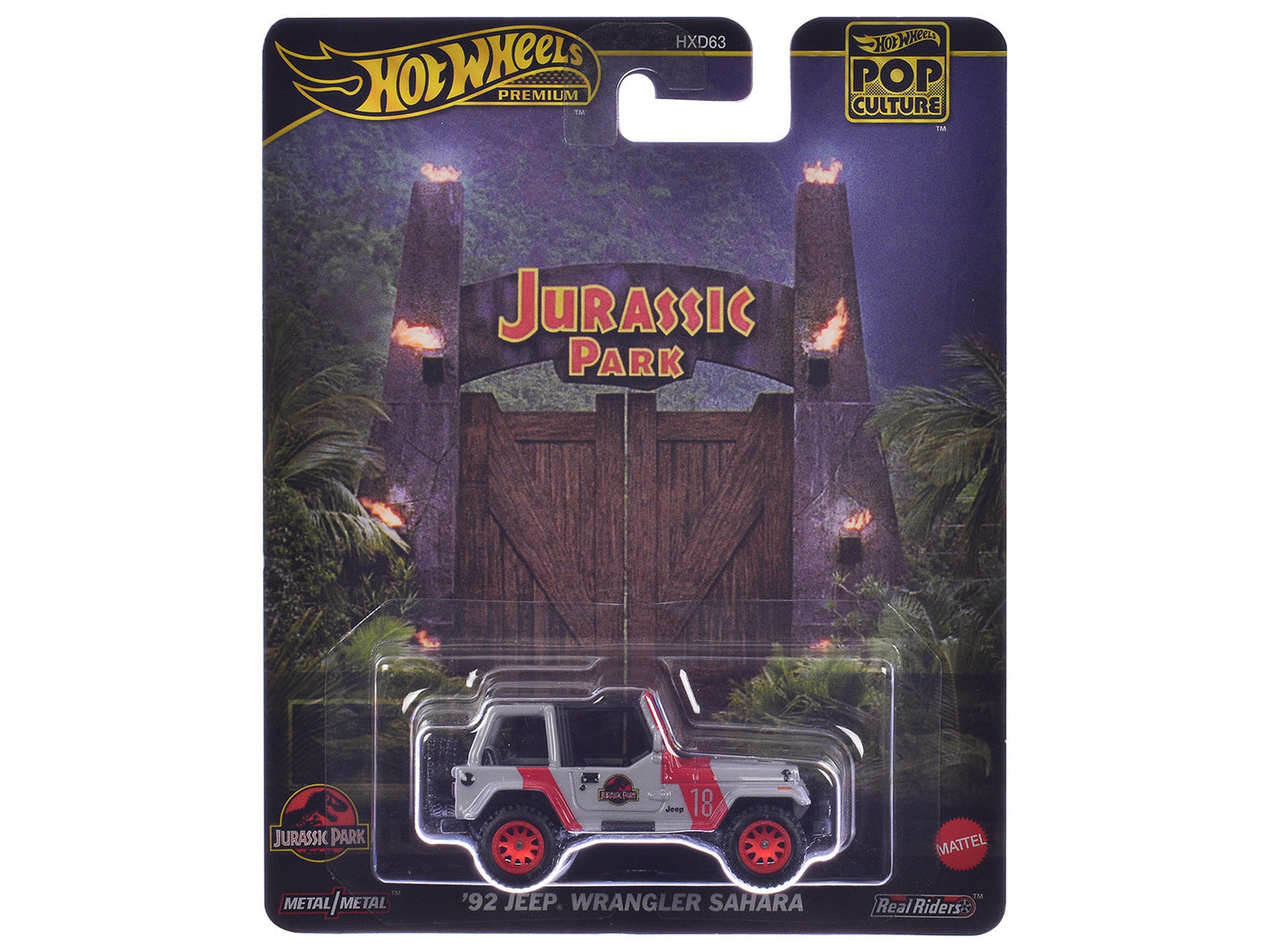 1992 Jeep Wrangler Sahara Gray with Red Stripes "Jurassic Park" (1993) Movie "Pop Culture" Series Diecast Model Car