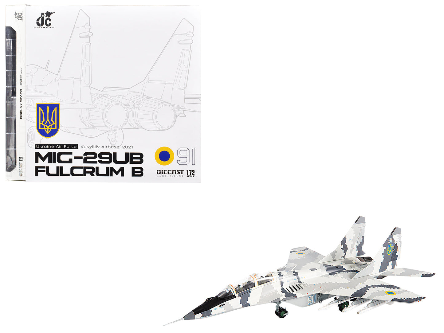 Mikoyan MiG-29UB Fulcrum-B Fighter Aircraft "Vasylkiv Air Base Ukraine" (2021) Ukrainian Air Force 1/72 Diecast Model