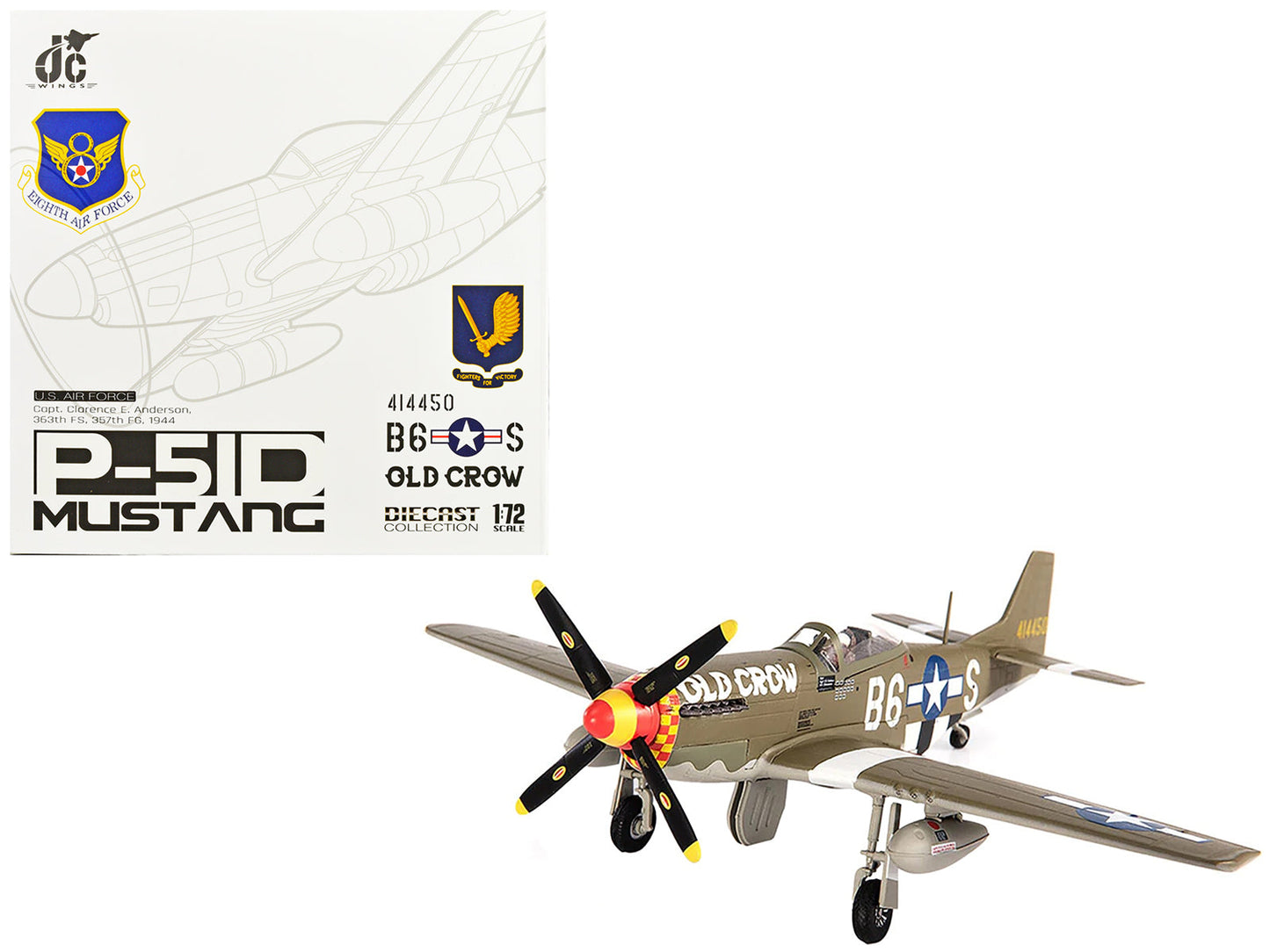 North American P-51D Mustang Fighter Aircraft "Captain Clarence E. Anderson 363rd FS 357th FG Old Crow" (1944) United States Air Force 1/72 Diecast Model