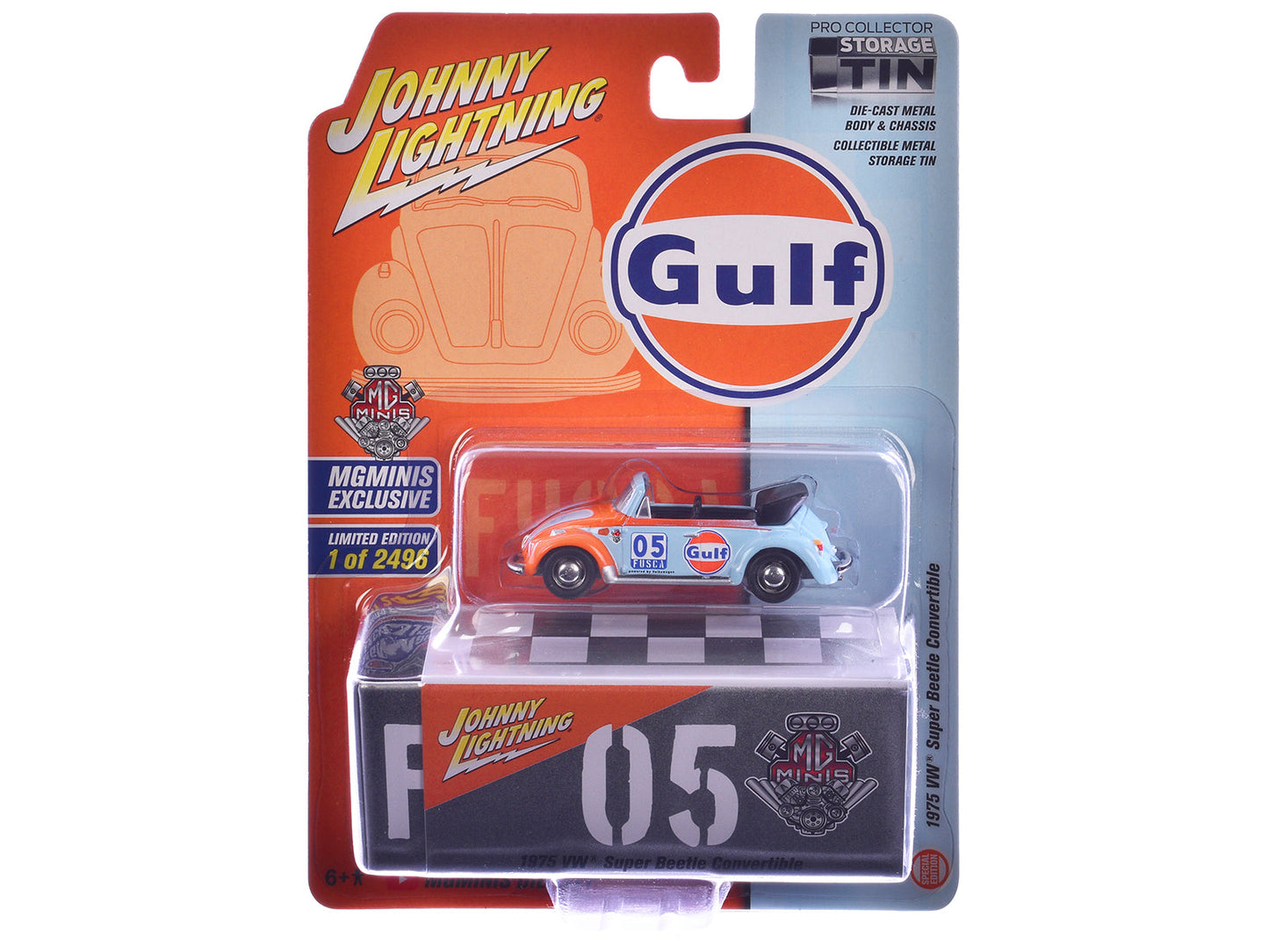 1975 Volkswagen Super Beetle Convertible #05 "Gulf Oil" Light Blue and Orange "MGMinis Exclusive" Series Limited Edition to 2496 pieces Worldwide 1/64 Diecast Model Car