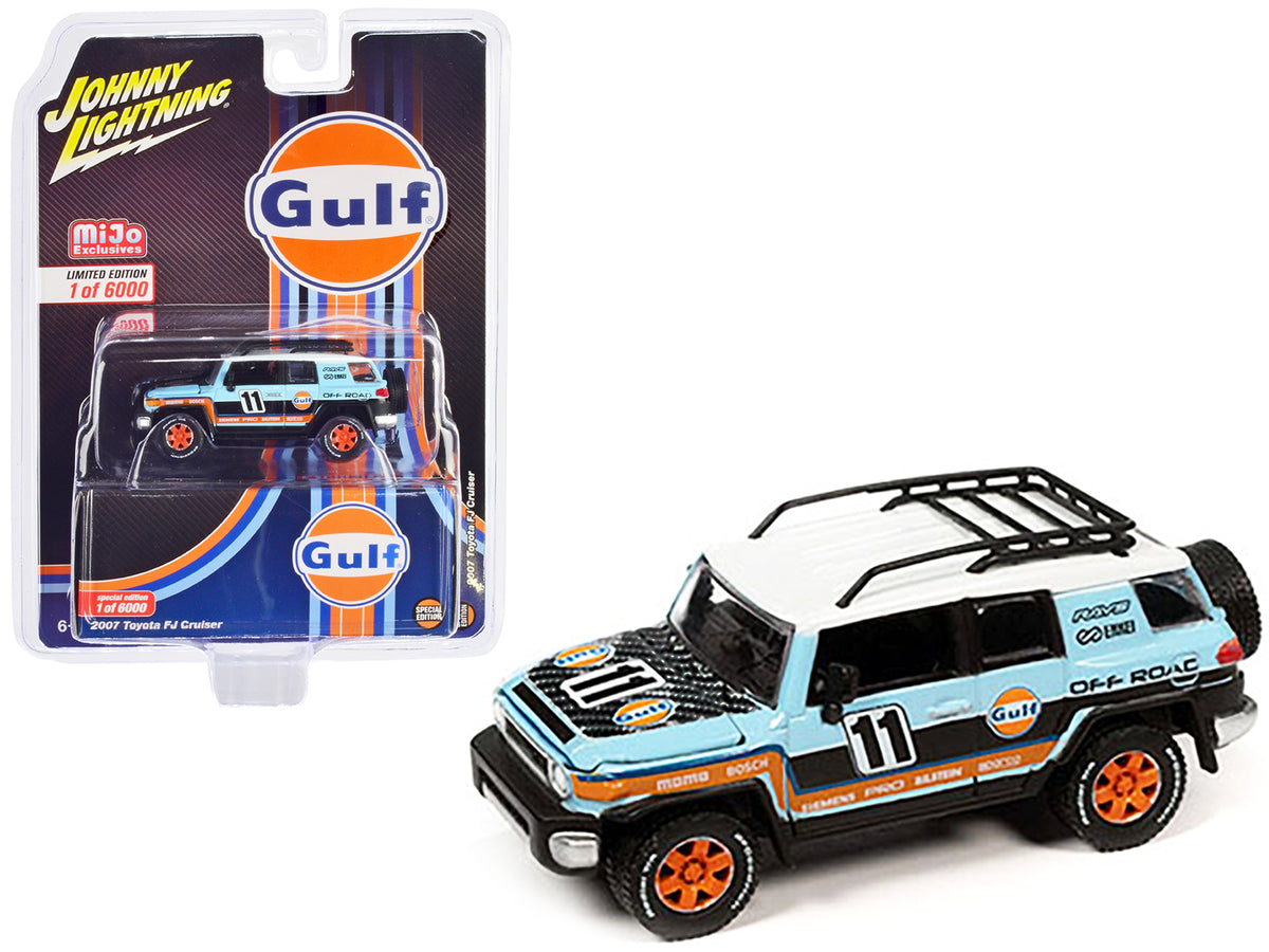2007 Toyota FJ Cruiser #11 Light Blue "Gulf Oil" with Roofrack Limited Edition to 6000 pieces Worldwide 1/64 Diecast Model Car