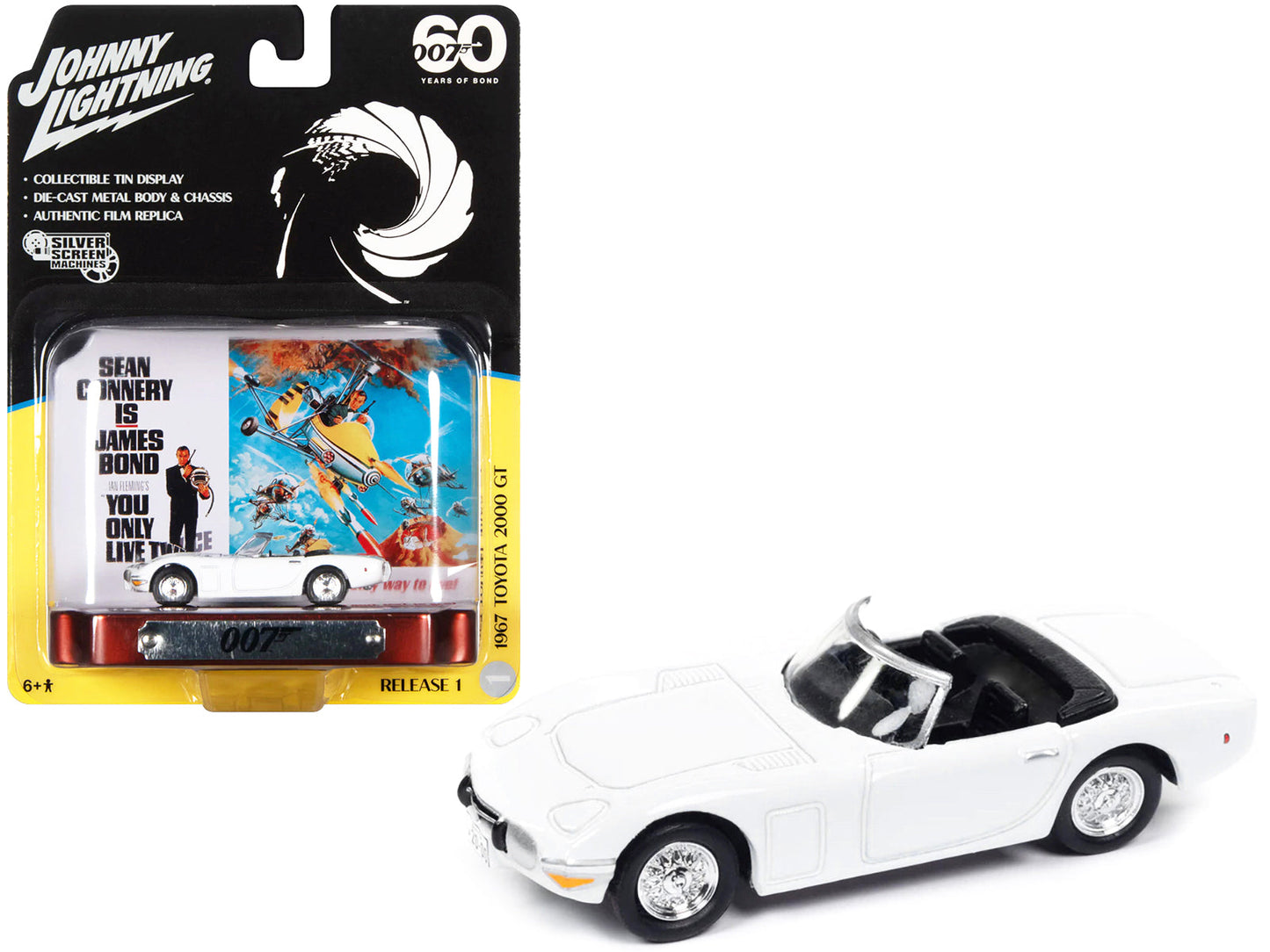 1967 Toyota 2000 GT Convertible RHD (Right Hand Drive) White 007 (James Bond) "You Only Live Twice" (1967) Movie with Collectible Tin Display "Silver Screen Machines" Series 1/64 Diecast Model Car