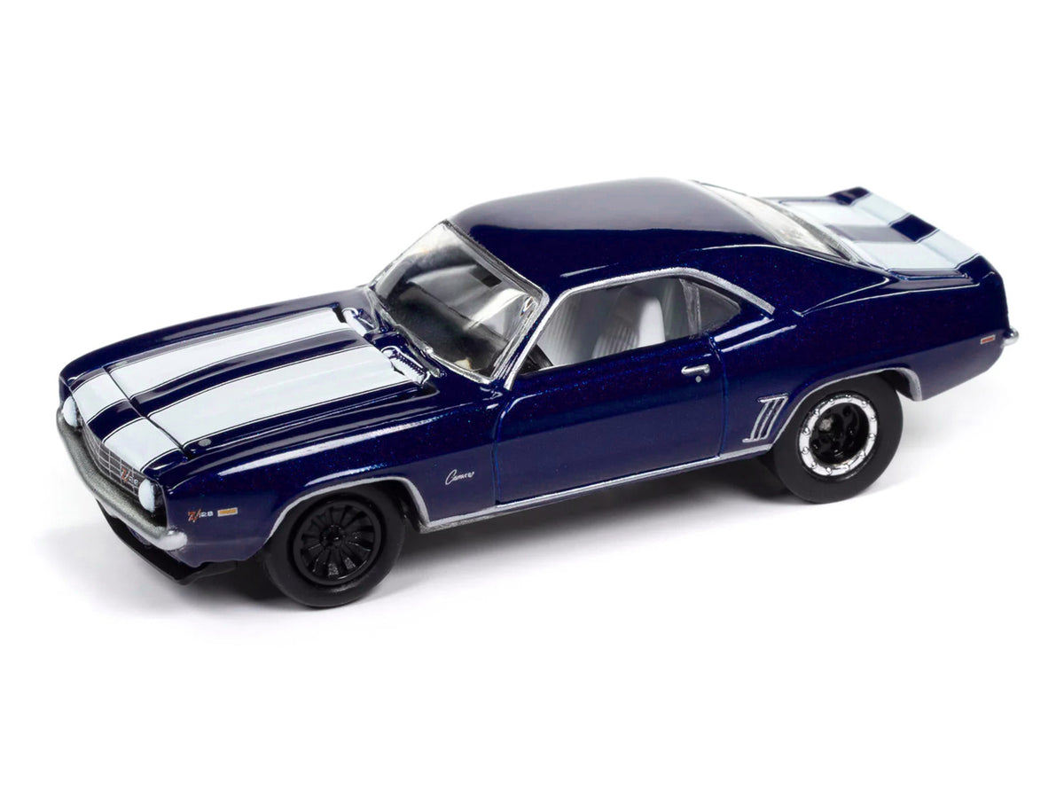 1969 Chevrolet Camaro Z28 Blue Metallic with White Stripes and Interior "Muscle Cars USA" Series 1/64 Diecast Model Car
