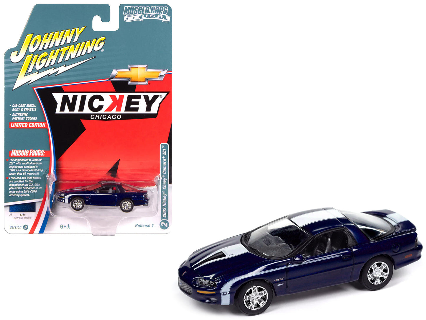 2002 Chevrolet Nickey Camaro ZL1 Navy Blue Metallic with White Stripes "Muscle Cars USA" Series 1/64 Diecast Model Car