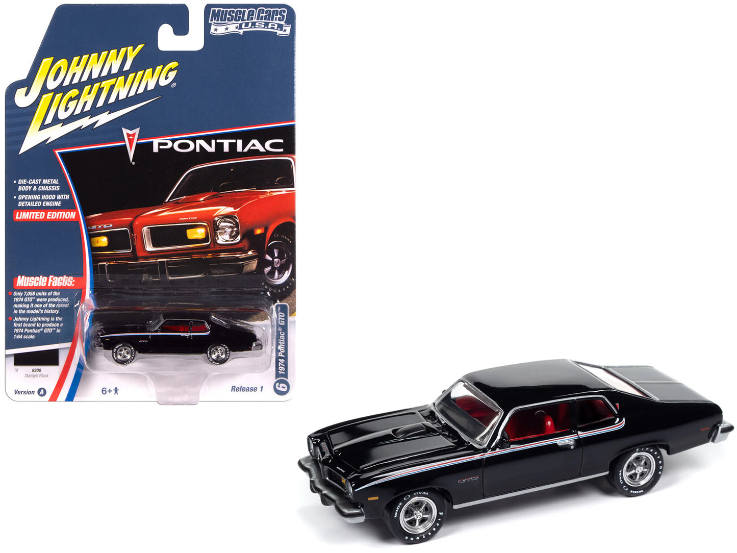 1974 Pontiac GTO Starlight Black with Red Interior "Muscle Cars USA" Series 1/64 Diecast Model Car