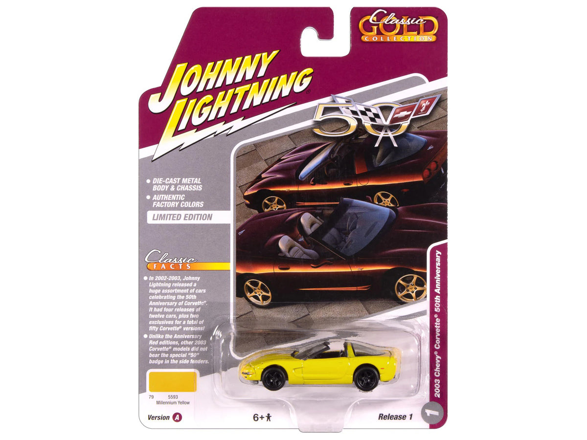 2003 Chevrolet Corvette Convertible "50th Anniversary" Millennium Yellow "Classic Gold Collection" 1/64 Diecast Model Car
