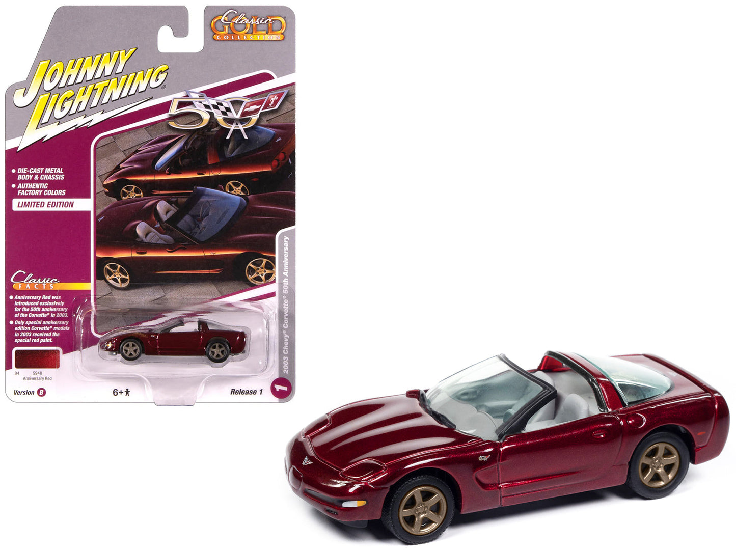 2003 Chevrolet Corvette Convertible "50th Anniversary" Anniversary Red Metallic "Classic Gold Collection" 1/64 Diecast Model Car
