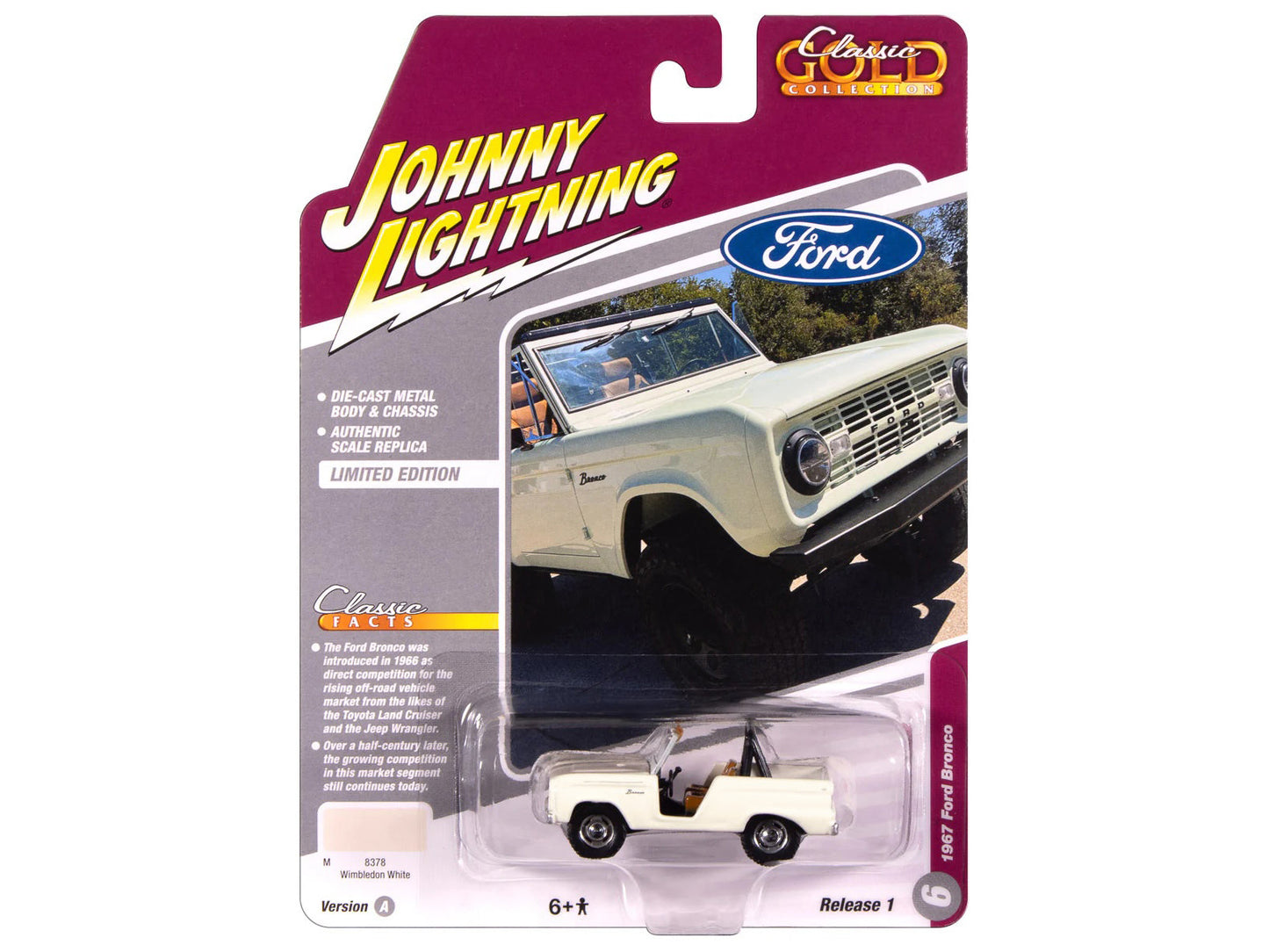 1967 Ford Bronco Wimbledon White "Classic Gold Collection" 1/64 Diecast Model Car