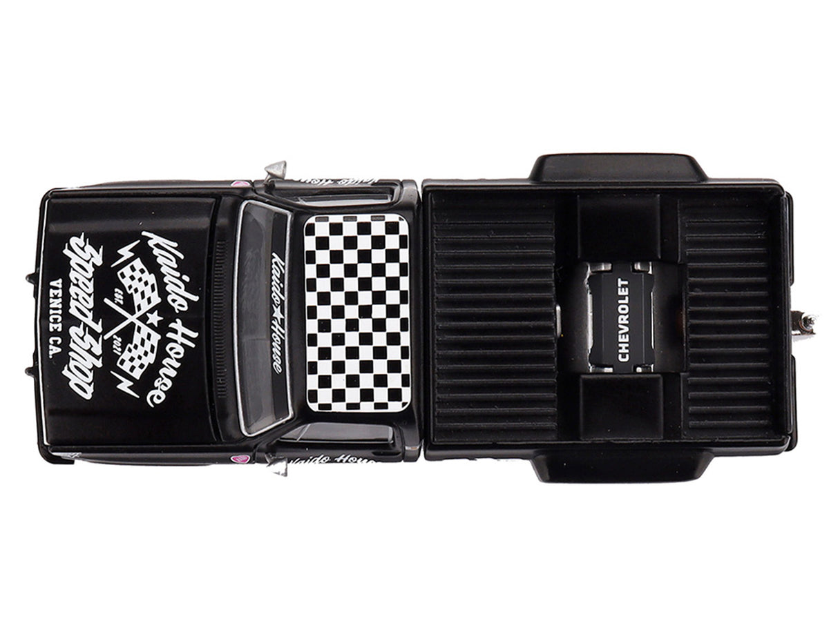 Chevrolet Silverado Dually Pickup Truck "Hot Rod V1" Matt Black with Checkered Top and Graphics (Designed