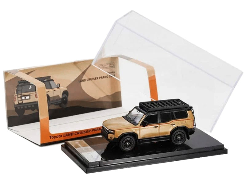 2024 Toyota Land Cruiser Prado Gold Metallic with Red Stripes and Roof Rack 1/64 Diecast Model Car