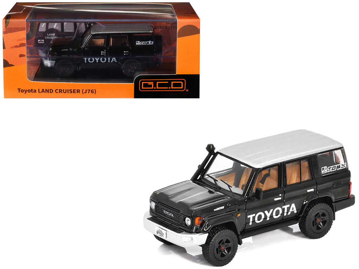 Toyota Land Cruiser (J76) Black with Silver Metallic Top 1/64 Diecast Model Car