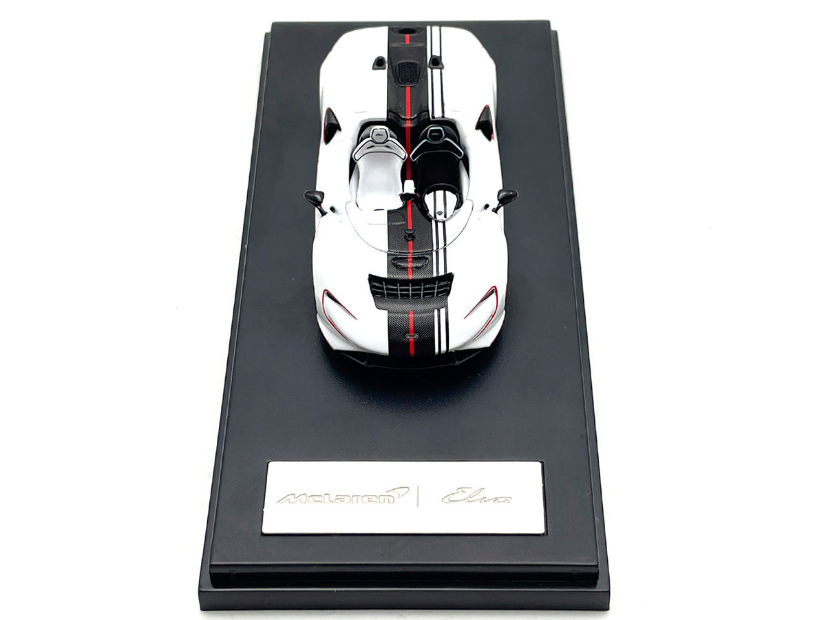 McLaren Elva Convertible White with Carbon and Red Stripes 1/64 Diecast Model Car