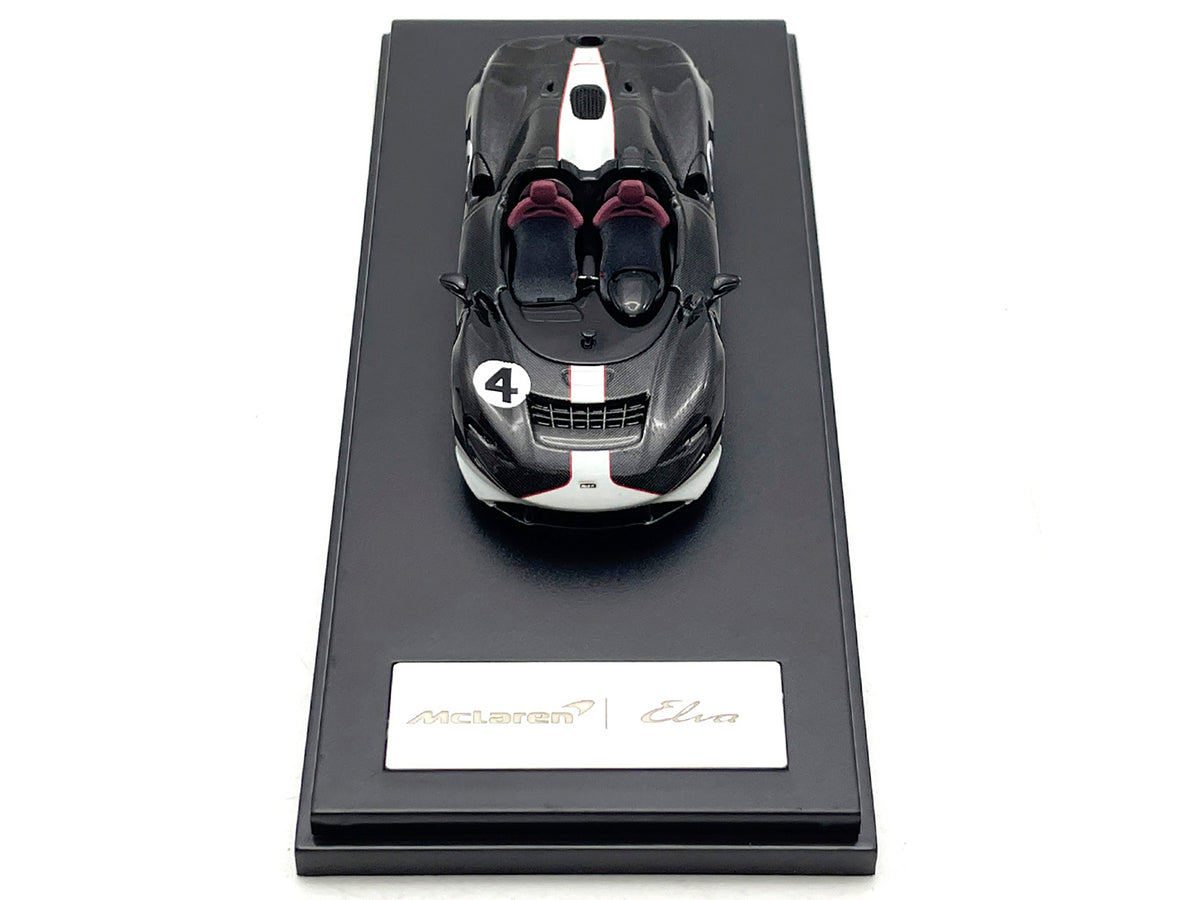 McLaren Elva Convertible #4 Carbon Black with White and Red Stripes 1/64 Diecast Model Car