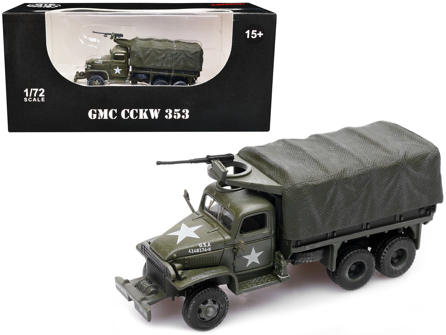 GMC CCKW 353 Truck With Mounted Gun Olive Drab "4148174-S" US Army World War II 1/72 Diecast Model