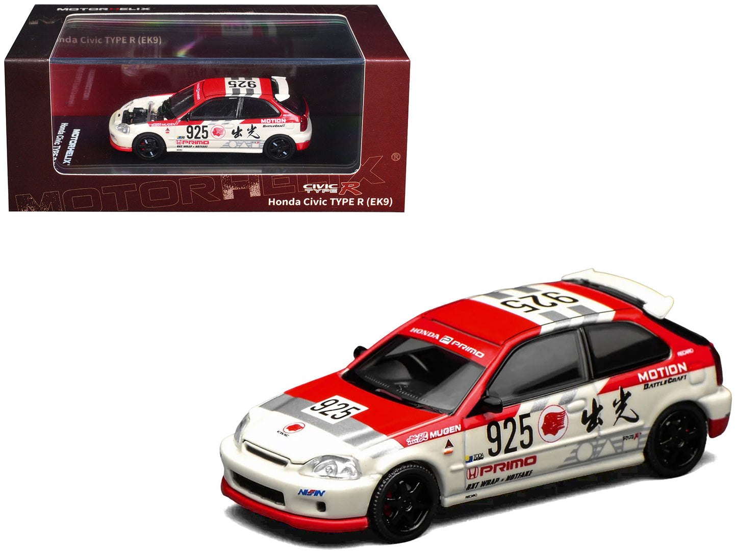 Honda Civic Type R (EK9) RHD (Right Hand Drive) #925 "Idemitsu Motion" White and Red 1/64 Diecast Model Car