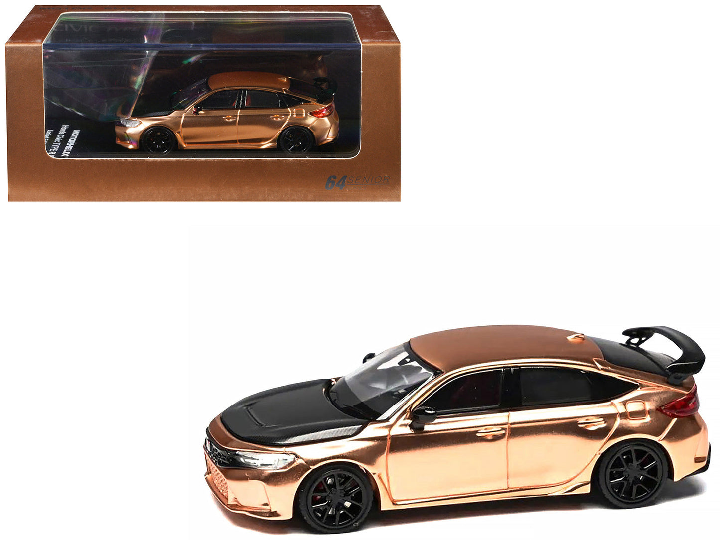 Honda Civic Type R (FL5) RHD (Right Hand Drive) Electroplating Copper Metallic with Carbon Hood "Hong Kong Toycar Salon 2025" "Senior 64" Series Limited Edition to 599 pieces Worldwide 1/64 Diecast Model Car