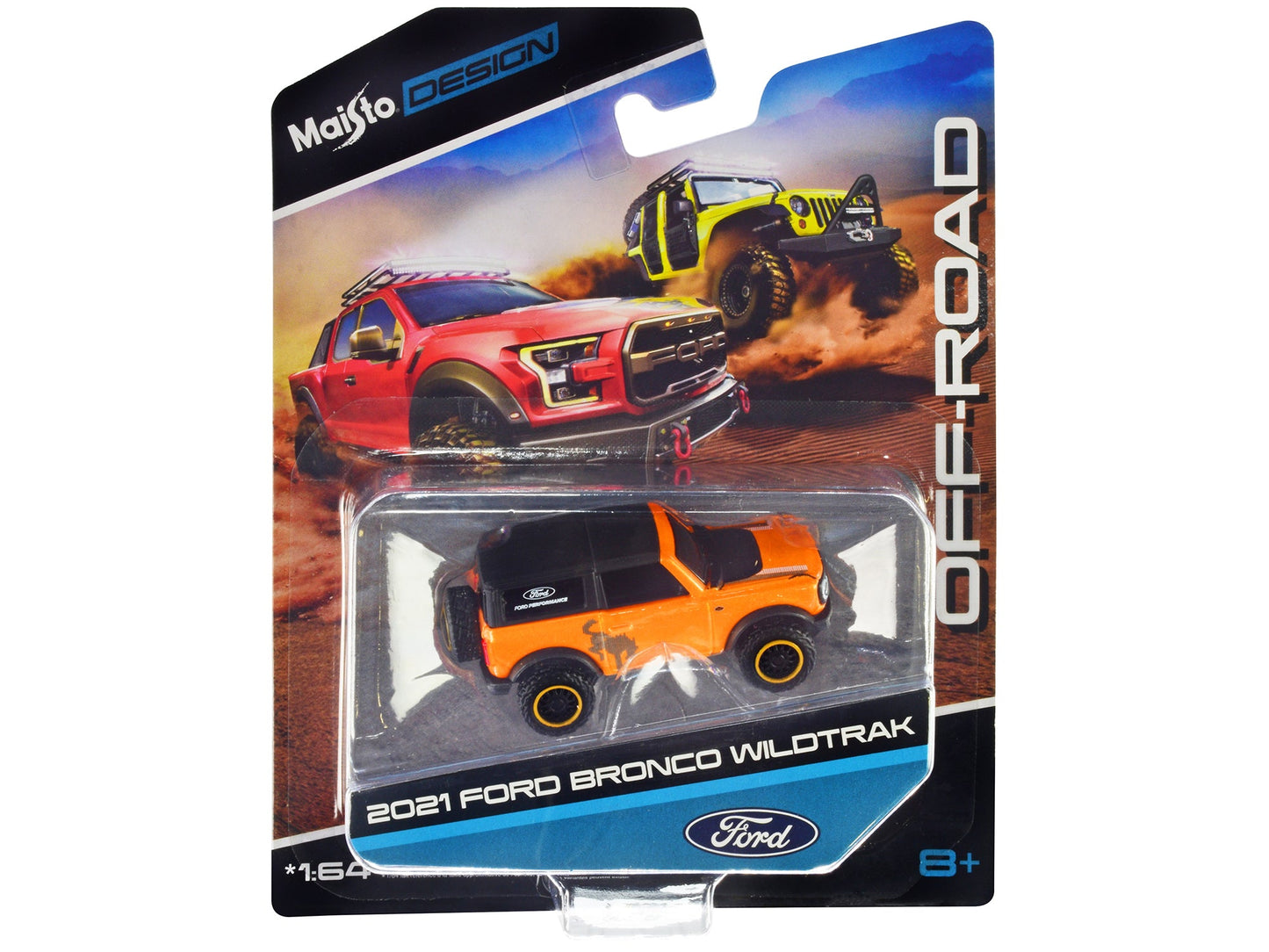 2021 Ford Bronco Wildtrak Orange Metallic with Black Top "Off-Road" "Maisto Design" Series 1/64 Diecast Model Car