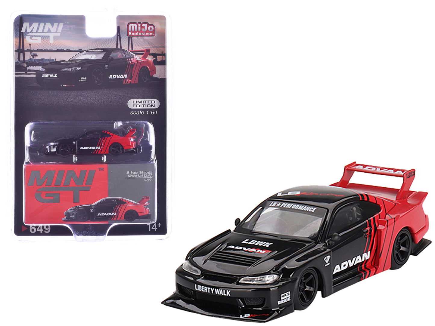 Nissan "LB-Super Silhouette" S15 SILVIA RHD (Right Hand Drive) Red and Black "ADVAN" Limited Edition 1/64 Diecast Model Car