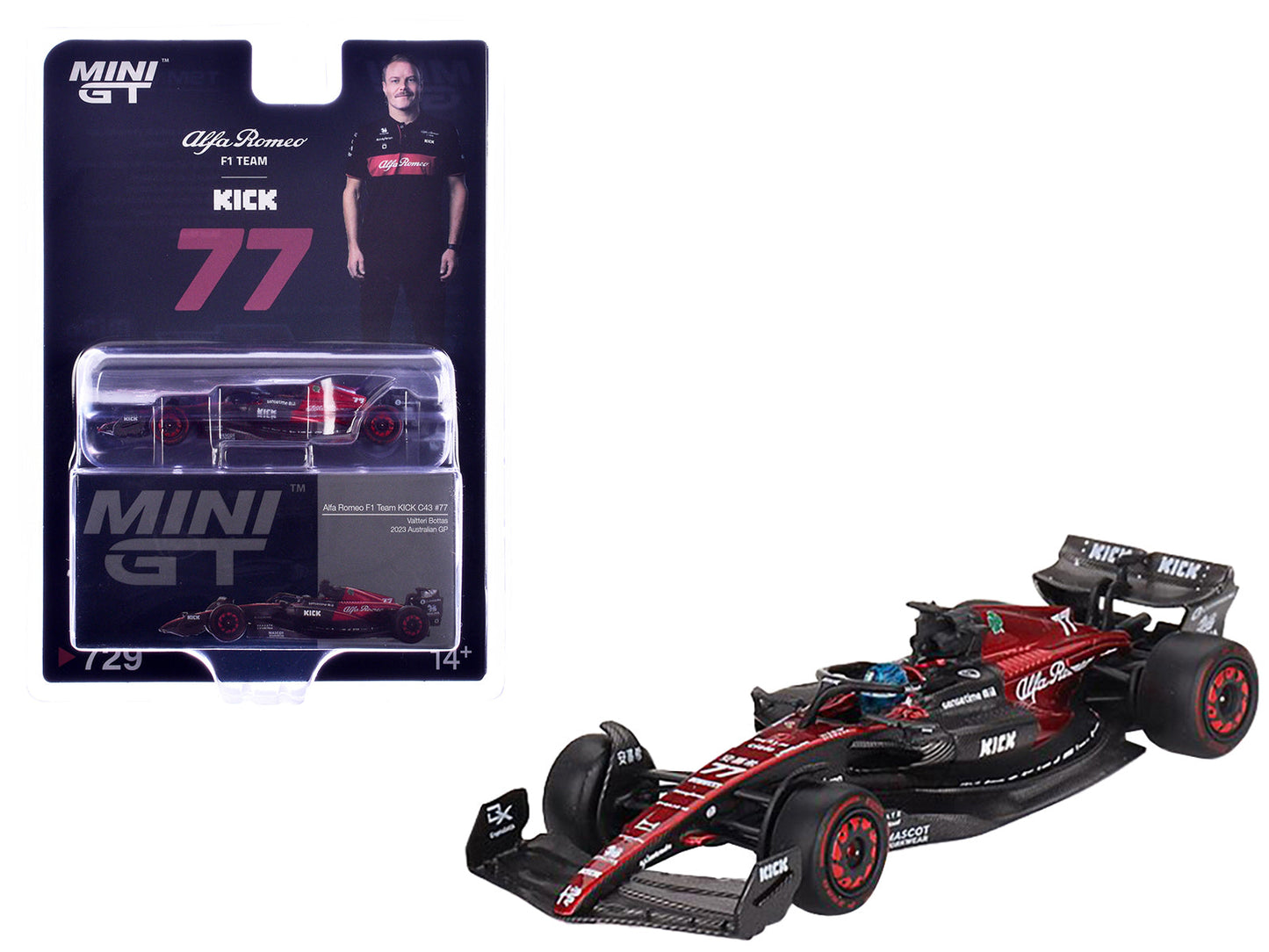 Alfa Romeo C43 #77 Valtteri Bottas "Alfa Romeo F1 Team Kick" Formula One F1 "Australian GP" (2023) Limited Edition 1/64 Diecast Model Car