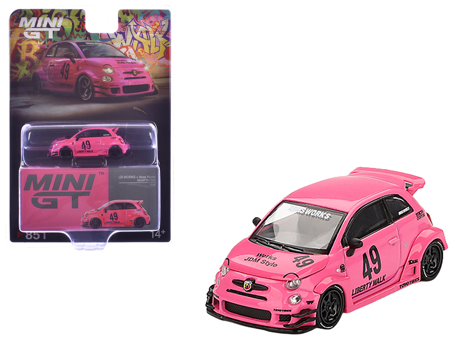 ABARTH 595 #49 "LB-Works x Abas Works" Pink Limited Edition 1/64 Diecast Model Car