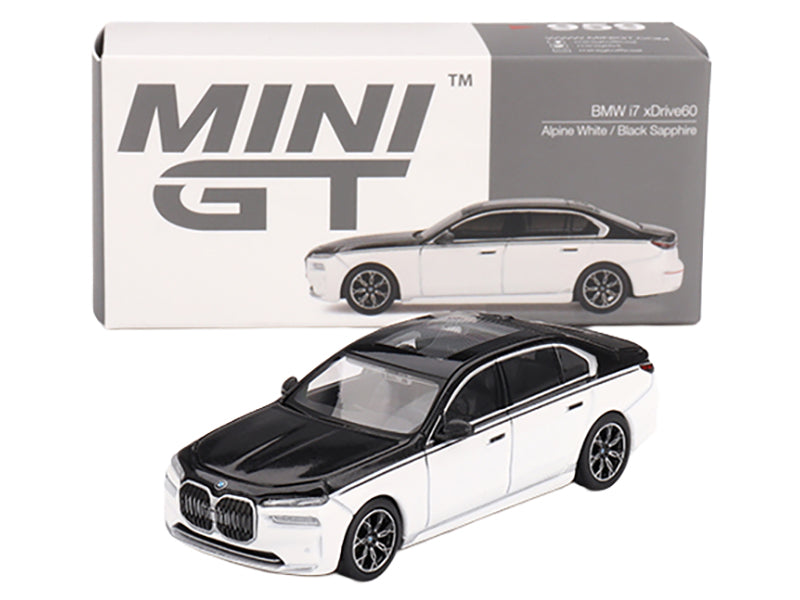 BMW i7 xDrive60 Dravit Alpine White and Black Sapphire Limited Edition 1/64 Diecast Model Car