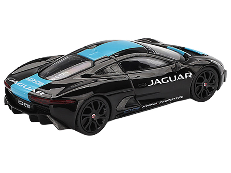 Jaguar C-X75 Black with Light Blue Stripe Limited Edition 1/64 Diecast Model Car