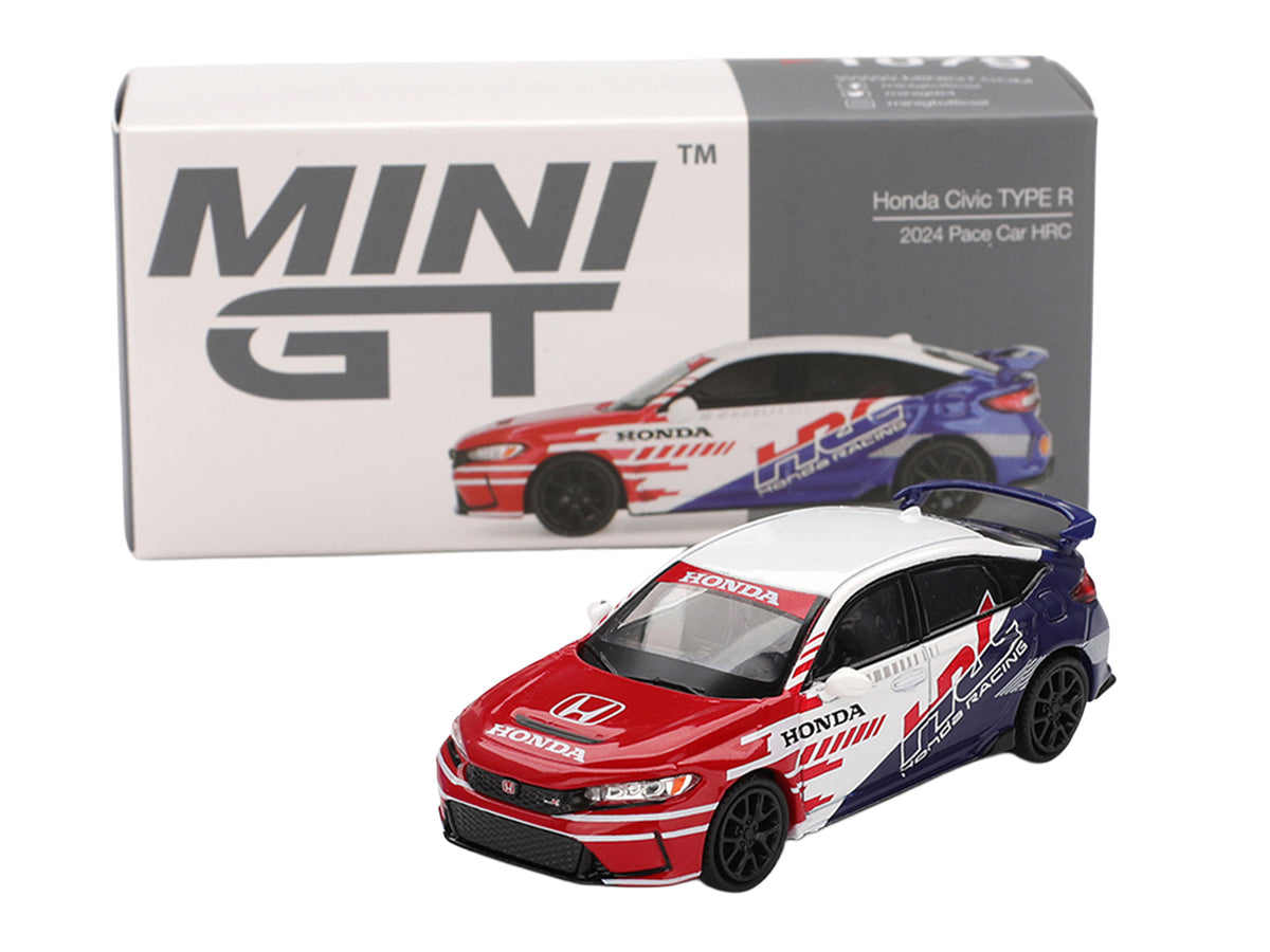 Honda Civic TYPE R "2024 Pace Car HRC" White with Red and Blue Graphics Limited Edition 1/64 Diecast Model Car