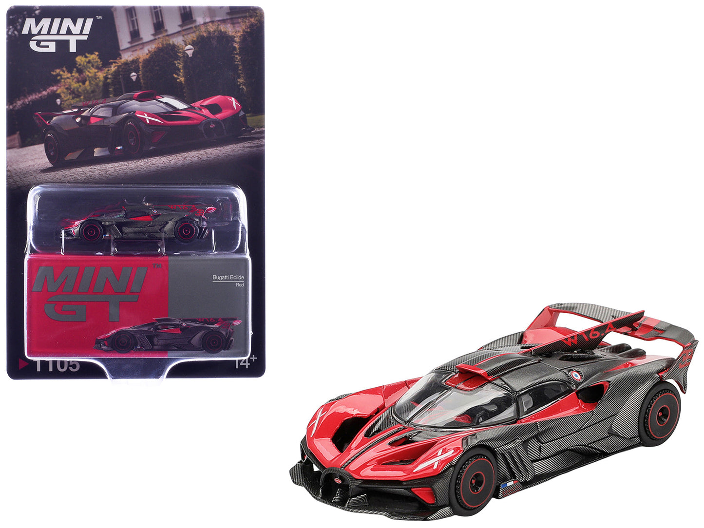 Bugatti Bolide Red and Carbon Fiber Limited Edition 1/64 Diecast Model Car