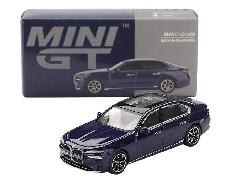BMW i7 xDrive60 Tanzanite Blue Metallic with Sun Roof Limited Edition 1/64 Diecast Model Car