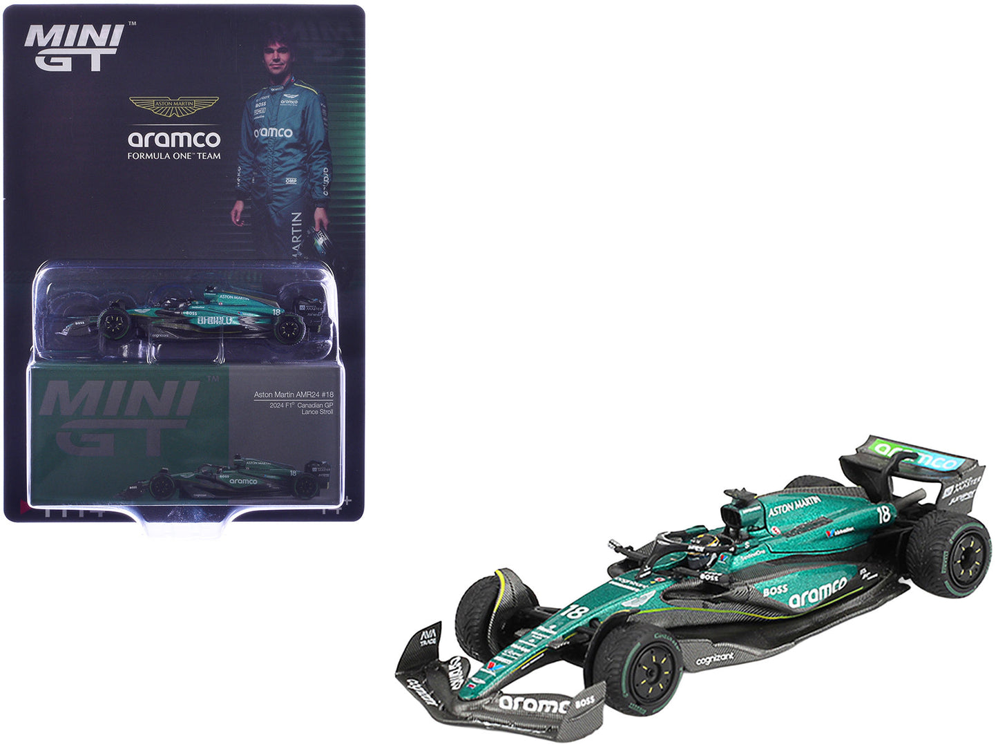 Aston Martin AMR24 #18 Lance Stroll Formula One F1 "Canadian GP" (2024) Limited Edition 1/64 Diecast Model Car