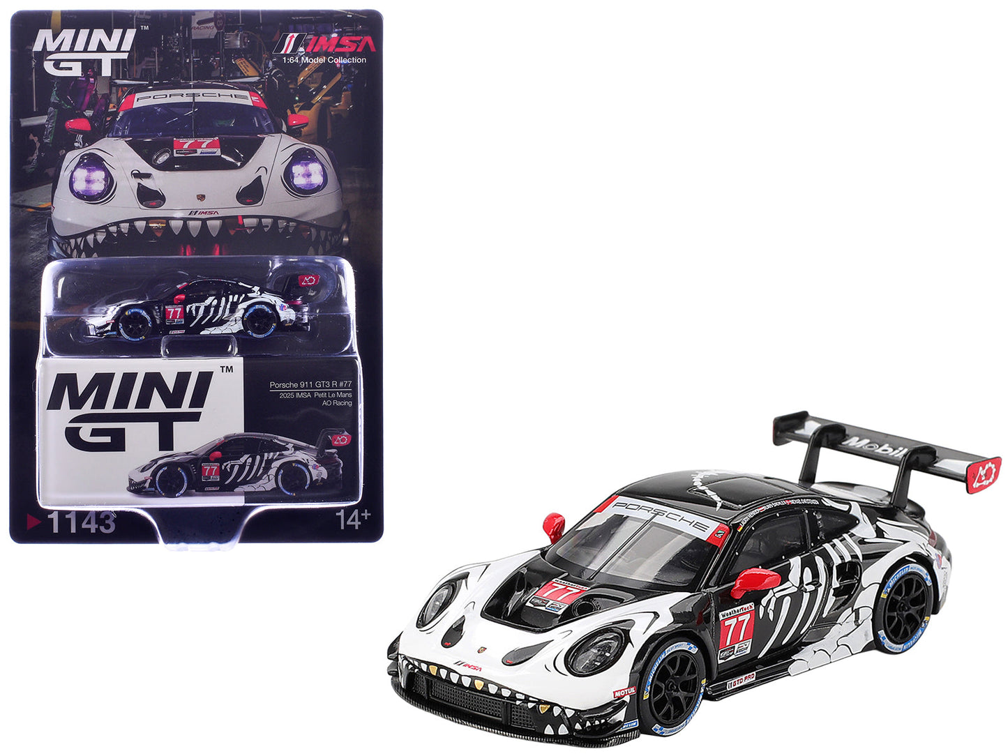 Porsche 911 GT3 R #77 Klaus Bachler - Laurin Heinrich - Michael Christensen "AO Racing Skeleton Rexy" GTD Pro IMSA "Petit Le Mans" (2025) Limited Edition 1/64 Diecast Model Car