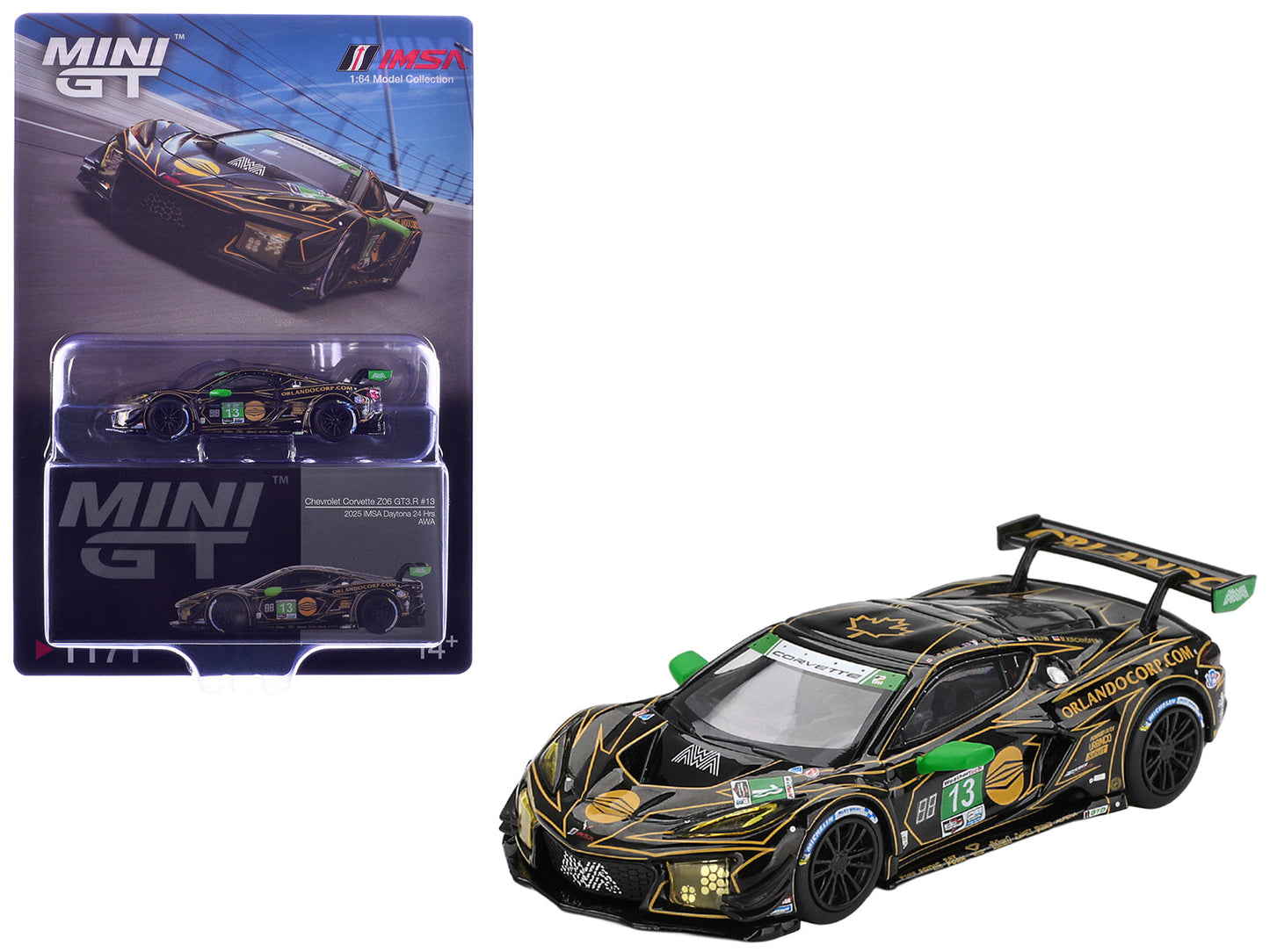 Chevrolet Corvette Z06 GT3.R #13 Matt Bell - Orey Fidani - Lars Kern - Marvin Kirchhofer "AWA" GTD Class Winner IMSA "24 Hours of Daytona" (2025) 1/64 Diecast Model Car