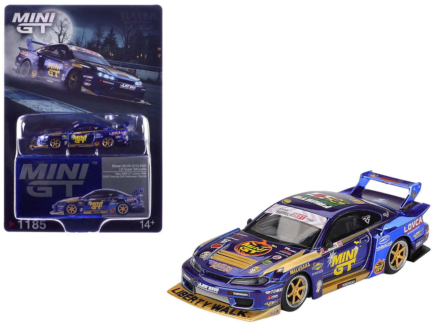 Nissan Silvia (S15) LB-Super Silhouette RHD (Right Hand Drive) #555 Yukio Fausto "Team MINI GT Liberty Walk" Halloween Special "Formula Drift Japan" (2025) Limited Edition 1/64 Diecast Model Car