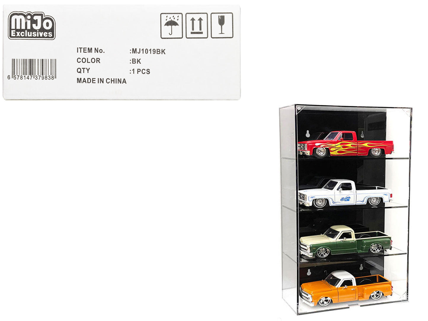 Showcase 4 Car Display Case Wall Mount with Black Back Panel "Mijo Exclusives" for 1/24-1/25 Scale Models