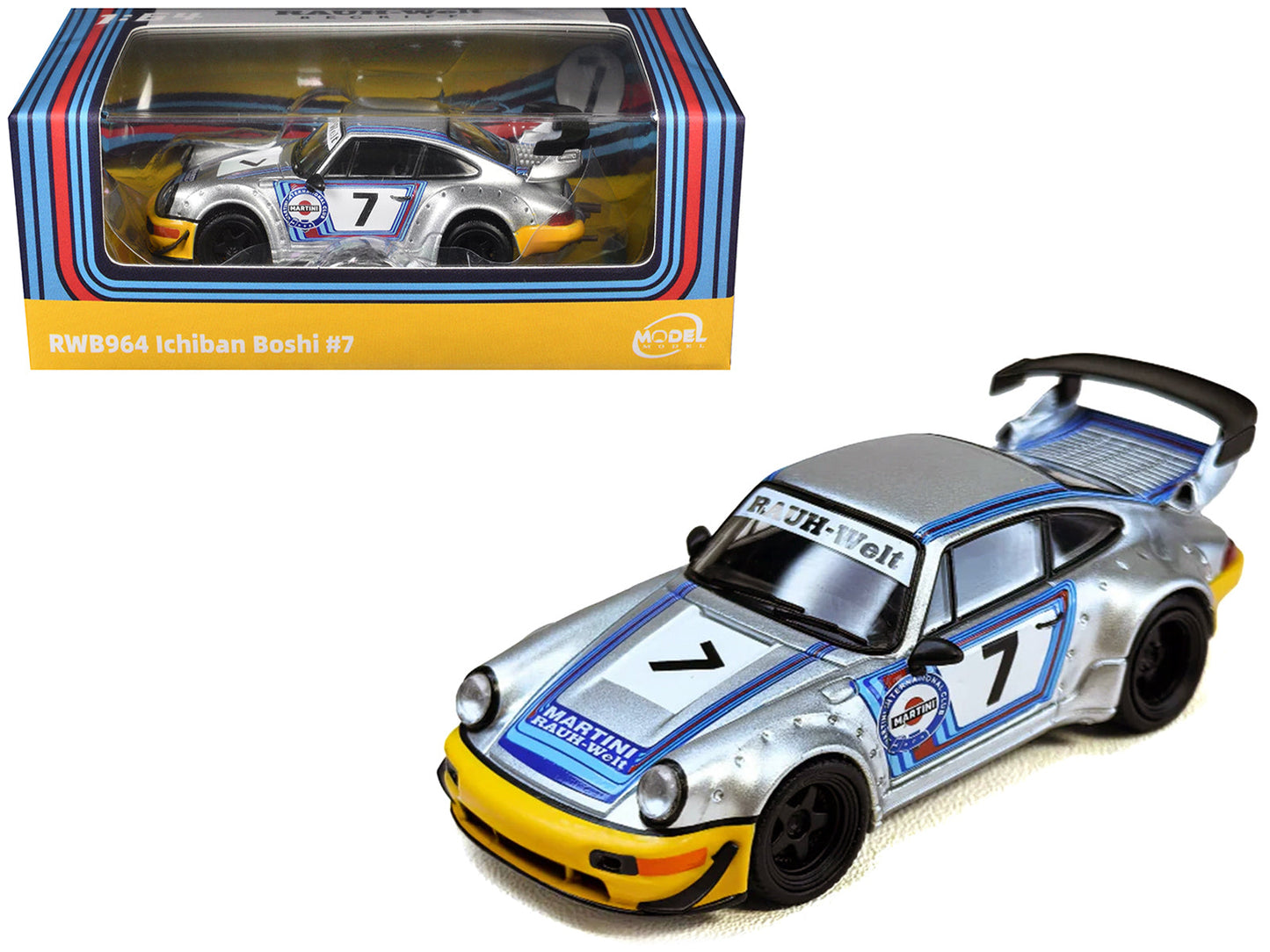 RWB 964 #7 "Ichiban Boshi - Martini Racing" Silver Metallic with Stripes 1/64 Diecast Model Car