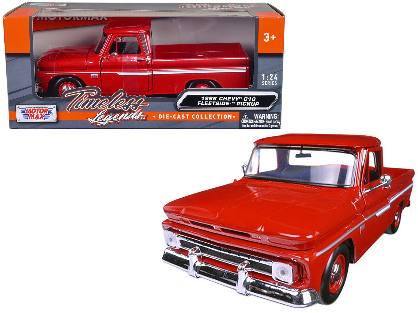 1966 Chevrolet C10 Fleetside Pickup Truck Red 1/24 Diecast Model Car